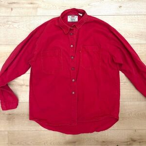 Vintage Levi’s Men's Red Button-Up Shirt Denim Button Down Shirt